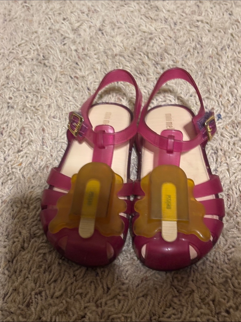 Mini Melissa Pink Jelly Sandals with Yellow Popsicle Accent